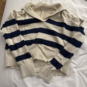 Velvet by Graham & Spencer Navy and Cream Striped Turtleneck Sweater
